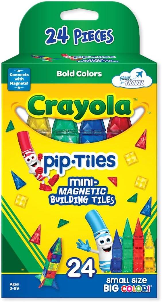 CreateOn Crayola Mini Magnetic PIP-Tiles, Bold Colors – Building Set for Kids, Magnetic Building Toys for Kids, STEM Travel Toys for Boys and Girls Ages 3+, 24-Piece Set (Bold)