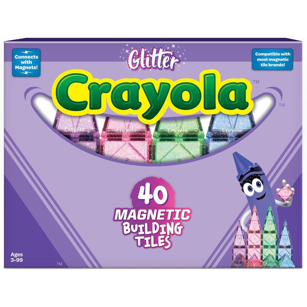 CreateOn Crayola Glitter Magnetic Tiles, Building Set for Kids, Magnetic Tiles, Magnetic Building Toys for Kids, STEM Easter Toys for Boys and Girls Ages 3 and Up, 40-Piece Set (Glitter)