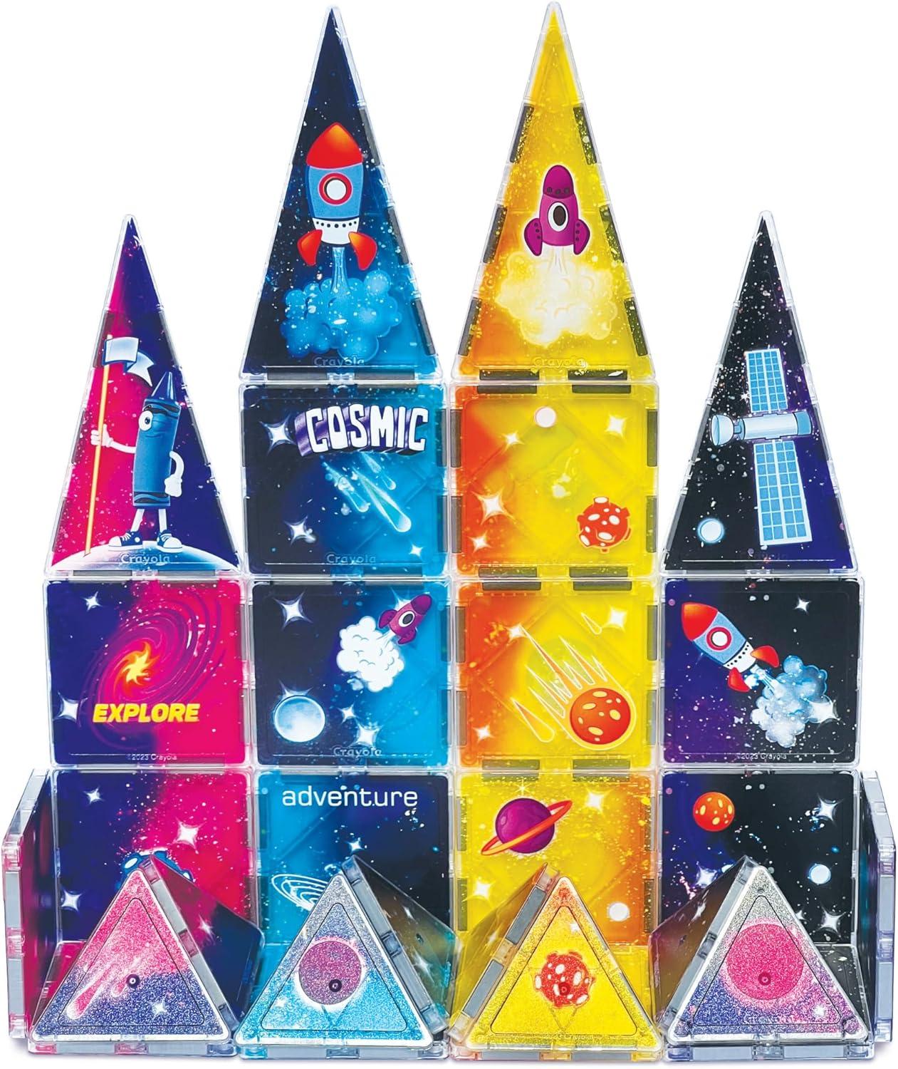 CreateOn Crayola Cosmic Magnetic Tiles, Building Set for Kids, Magnetic Building Toys for Kids, STEM Learning Toys for Boys and Girls Ages 3 and Up, 40-Piece Set (Cosmic)(40 Pieces)