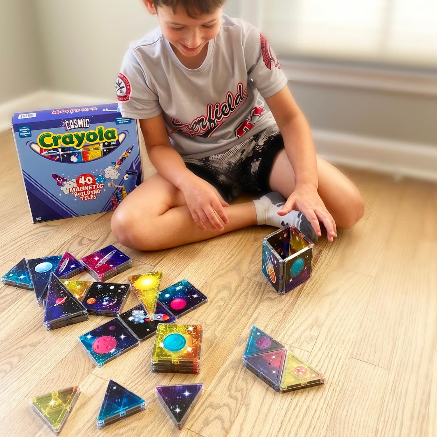 CreateOn Crayola Cosmic Magnetic Tiles, Building Set for Kids, Magnetic Building Toys for Kids, STEM Learning Toys for Boys and Girls Ages 3 and Up, 40-Piece Set (Cosmic)(40 Pieces)