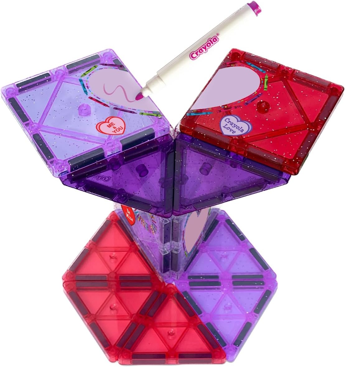 CreateOn Crayola Doodle Valentine Magnetic Tiles, Building Set for Kids, Magnetic Building Toys for Kids, STEM Travel Toys for Boys and Girls Ages 3+, 14-Piece Set (Doodle Valentine)