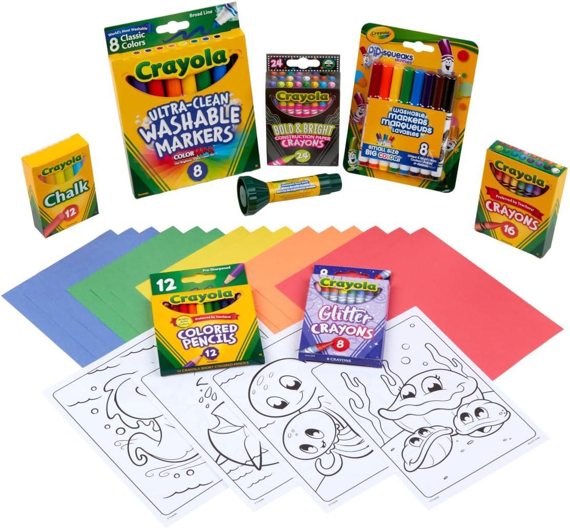 Crayola Super Art Coloring Kit (100+ Pcs), Bulk Stocking Stuffers, Holiday & Christmas Gifts for Kids, Arts & Crafts Supplies Set, Ages 4, 5, 6 [Amazon Exclusive](Super Coloring Kit)