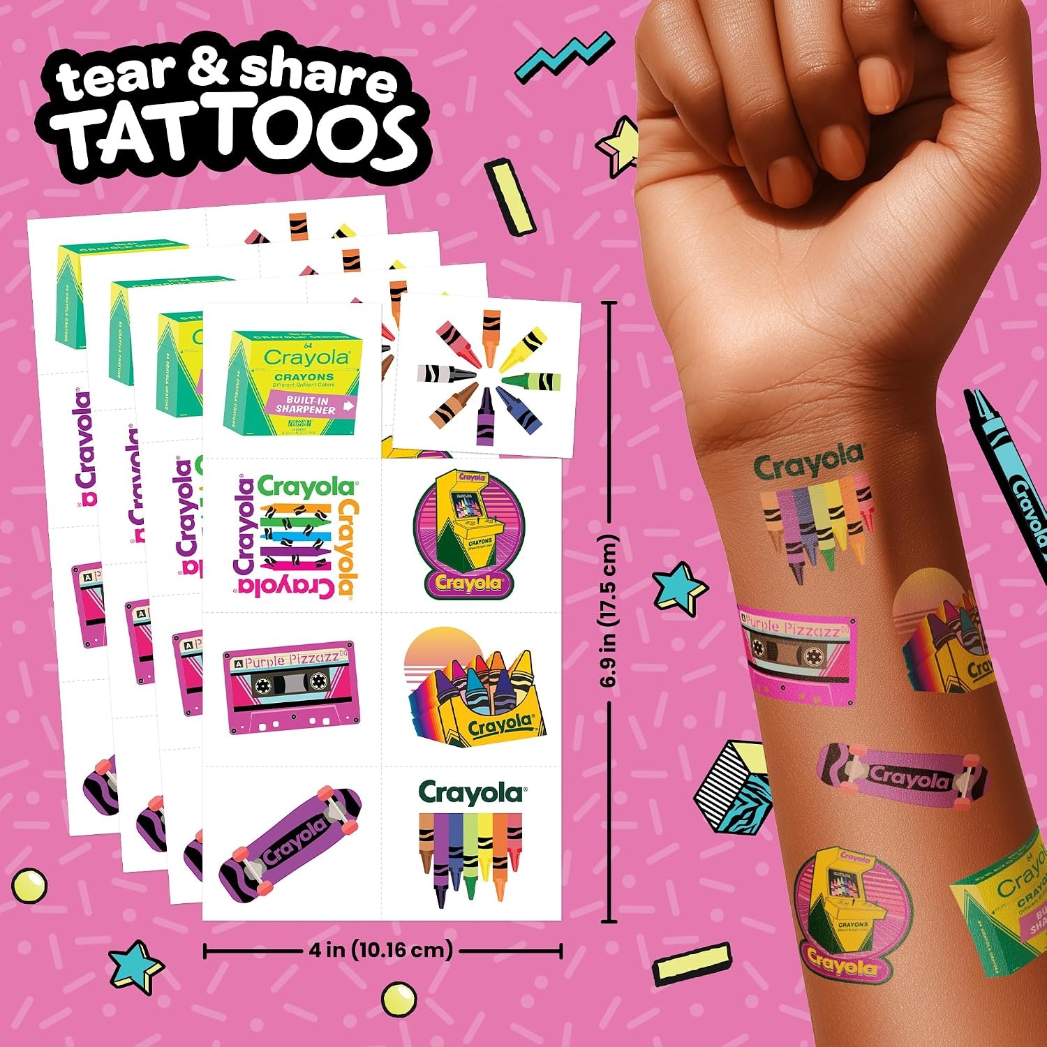 Crayola Retro Collection Temporary Tattoo Gift Bundle, Glitter & Nail Designs, 200+ Tattoos for Kids Ages 4+