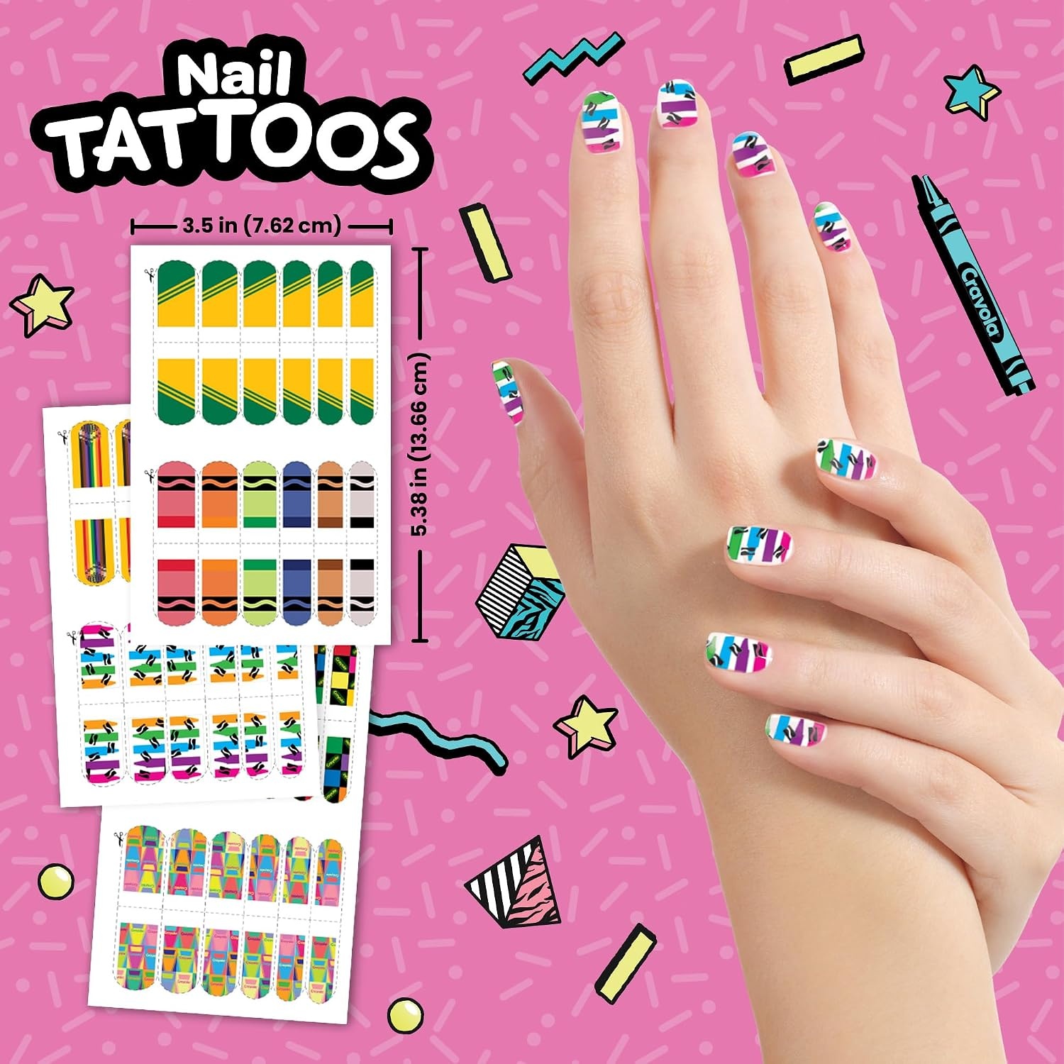 Crayola Retro Collection Temporary Tattoo Gift Bundle, Glitter & Nail Designs, 200+ Tattoos for Kids Ages 4+