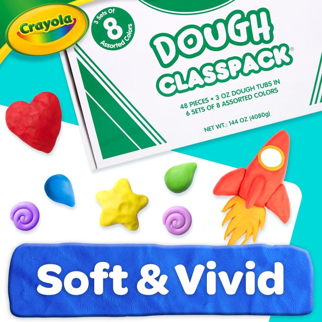 Crayola Dough Classpack – 8 Assorted Colors (48 Count), 3oz Kids Dough, Classroom Supplies, Teacher Must Haves, Nontoxic, Ages 3+(48 Count)