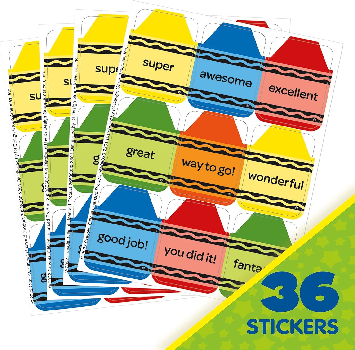 Eureka Crayola Crayons Extra Large Stickers for Kids and Teachers, Multicolor, 36 Pieces(1-5/16″ x 1-3/4″)