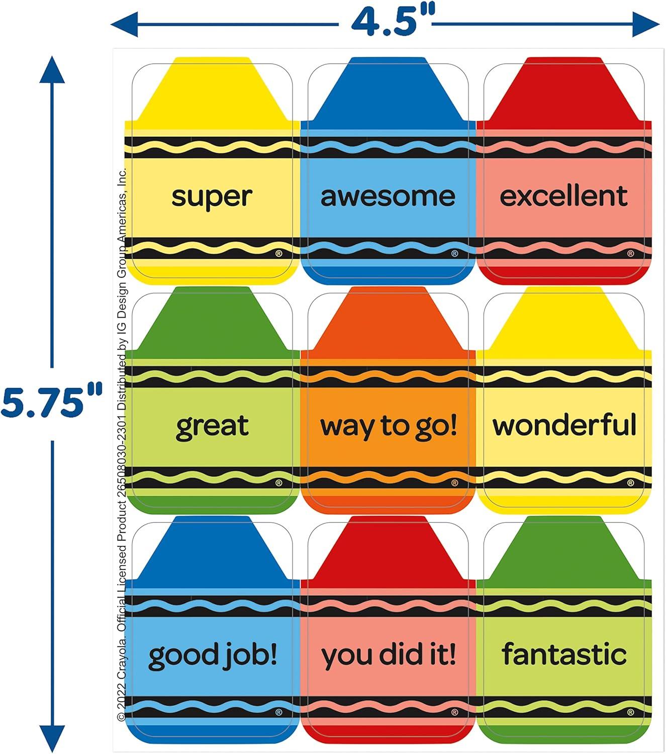 Eureka Crayola Crayons Extra Large Stickers for Kids and Teachers, Multicolor, 36 Pieces(1-5/16″ x 1-3/4″)