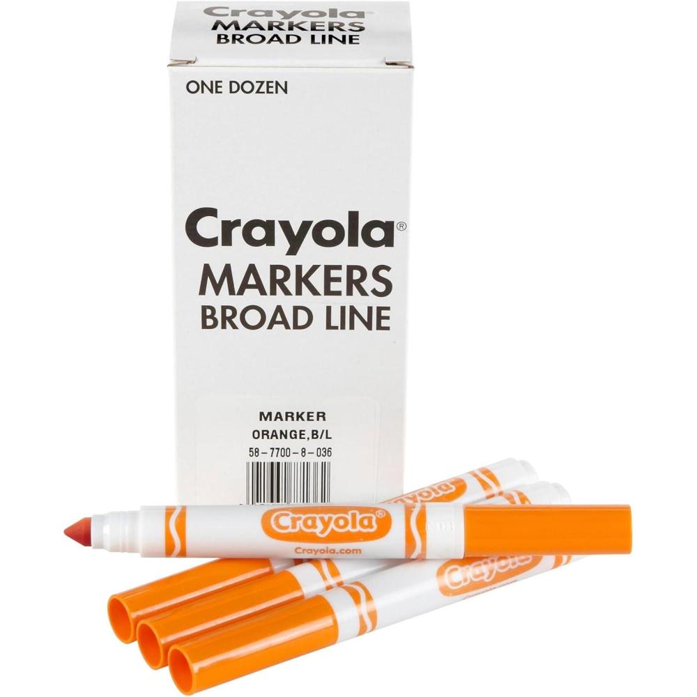 Crayola Broad Line Markers – Black (12ct), Markers for Kids, Bulk School Supplies for Teachers, Nontoxic, Marker Refill with Reusable Box(Orange)