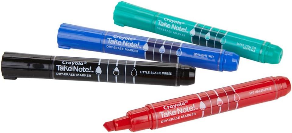 Crayola Take Note Chisel Tip Dry Erase Markers, Kids at Home Activities, Broad Line, Multicolor, 4 Count(Broad Line Multicolor)