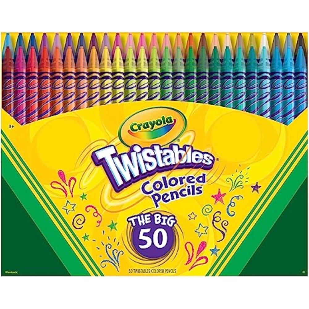 Crayola Twistables Colored Pencil Set (50ct), Stocking Stuffer for Kids & Teens, No Sharpen Colored Pencils For Kids Coloring Books, Drawing & Sketching, 4+