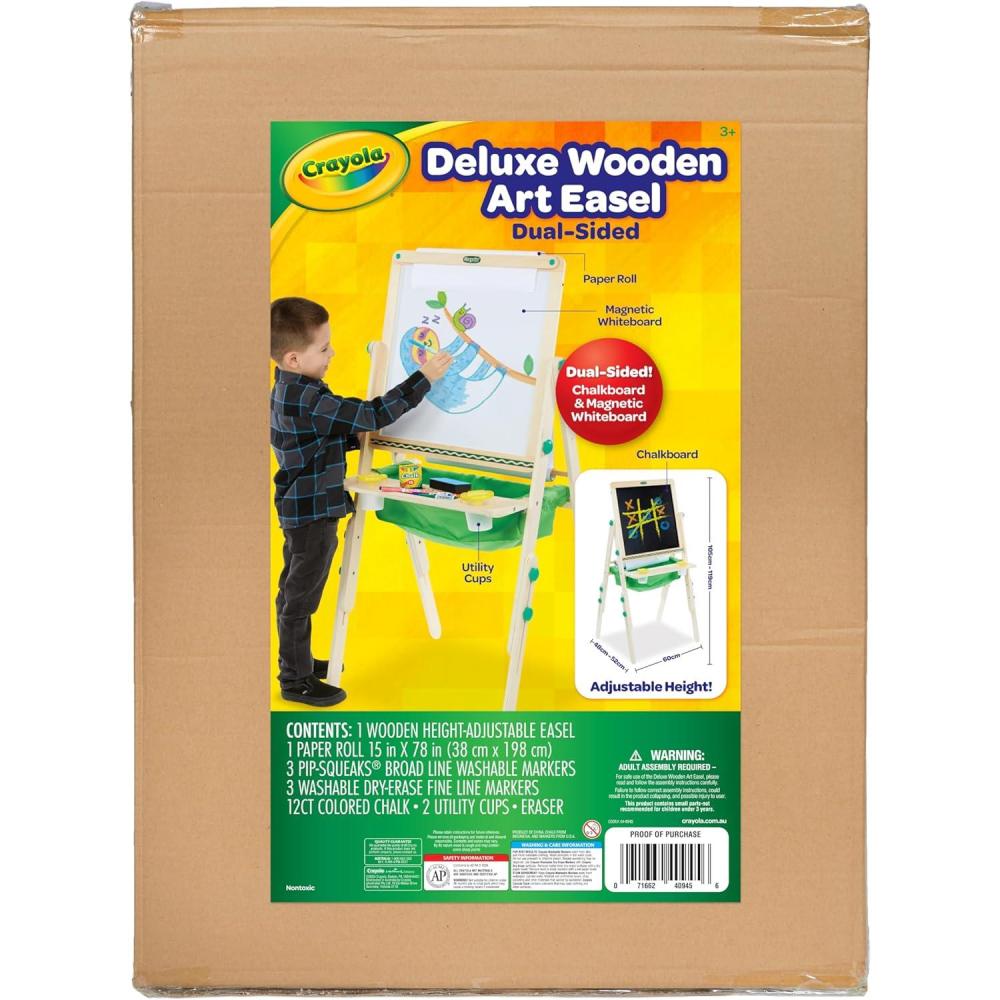 Crayola Wooden Art Easel for Kids, 2-in-1 Dry Erase Board & Chalkboard, Gifts for Toddlers, Ages 3, 4, 5(Super Easel)