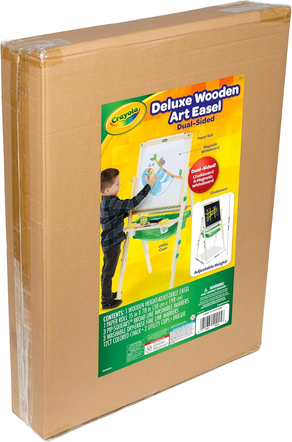 Crayola Wooden Art Easel for Kids, 2-in-1 Dry Erase Board & Chalkboard, Gifts for Toddlers, Ages 3, 4, 5(Super Easel)
