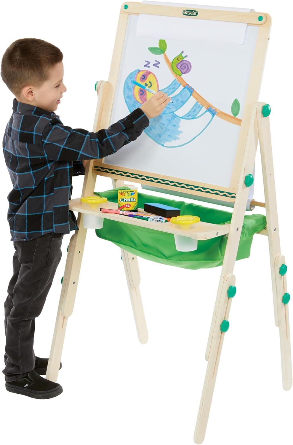 Crayola Wooden Art Easel for Kids, 2-in-1 Dry Erase Board & Chalkboard, Gifts for Toddlers, Ages 3, 4, 5(Super Easel)