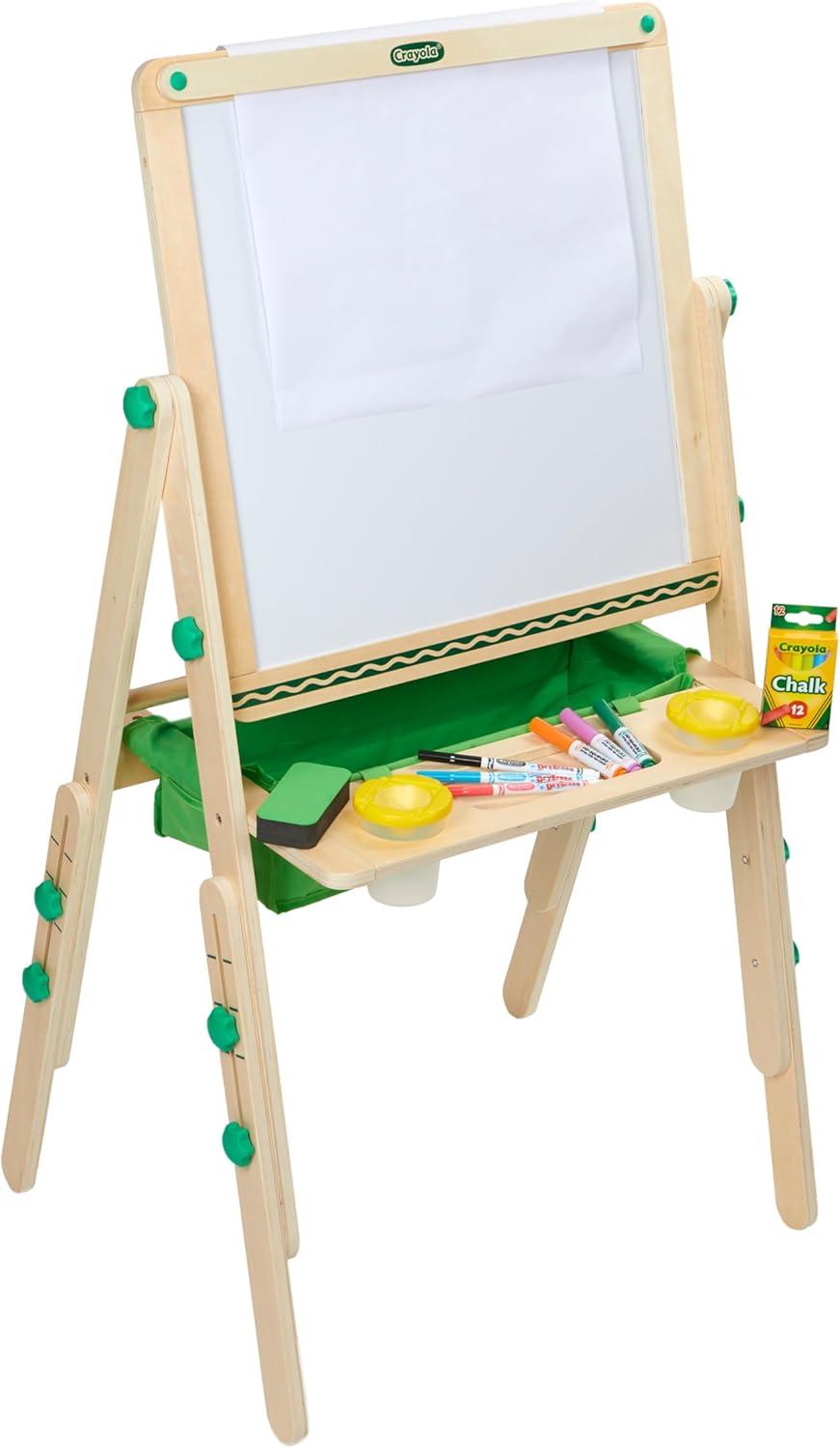 Crayola Wooden Art Easel for Kids, 2-in-1 Dry Erase Board & Chalkboard, Gifts for Toddlers, Ages 3, 4, 5(Super Easel)