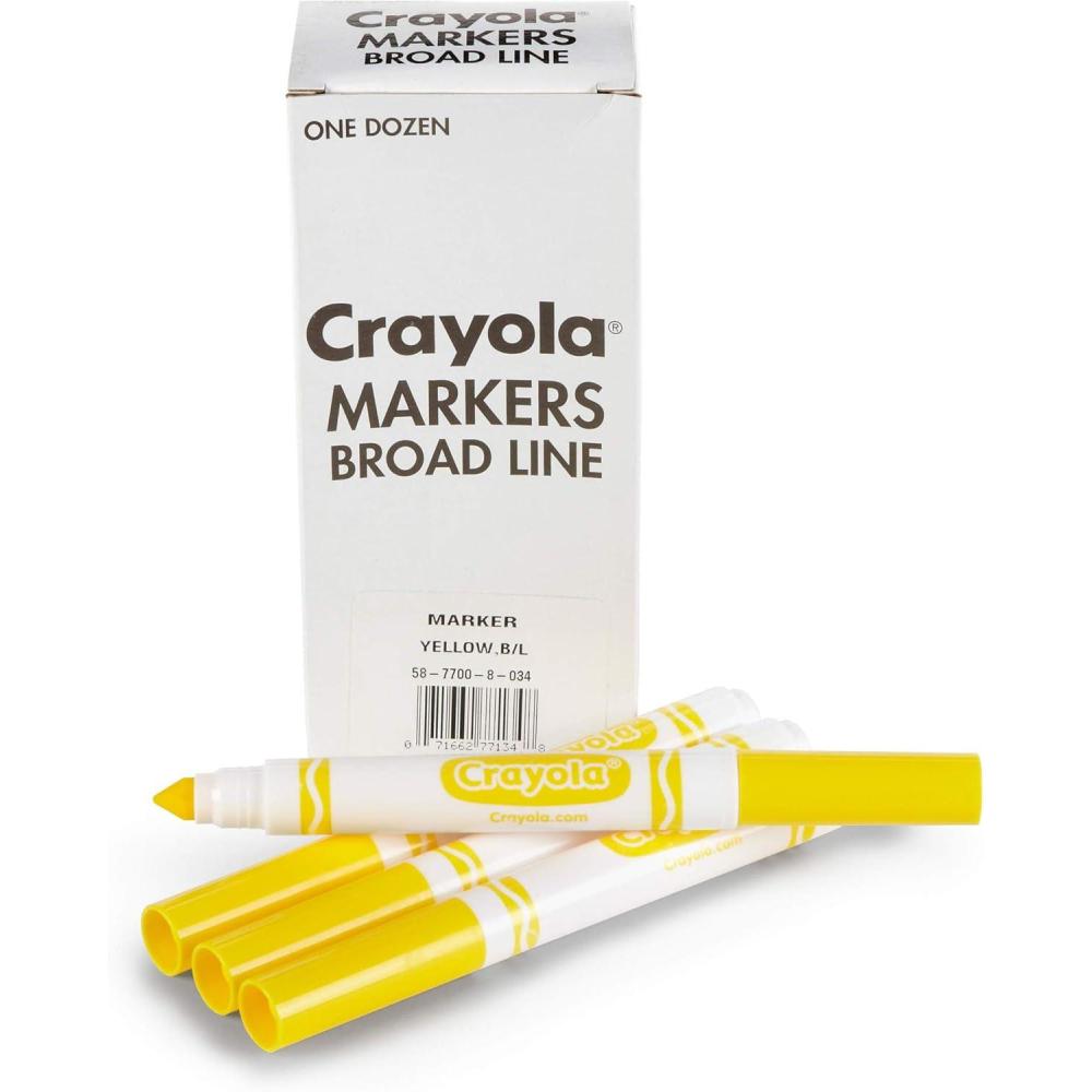 Crayola Broad Line Markers – Black (12ct), Markers for Kids, Bulk School Supplies for Teachers, Nontoxic, Marker Refill with Reusable Box(Yellow)