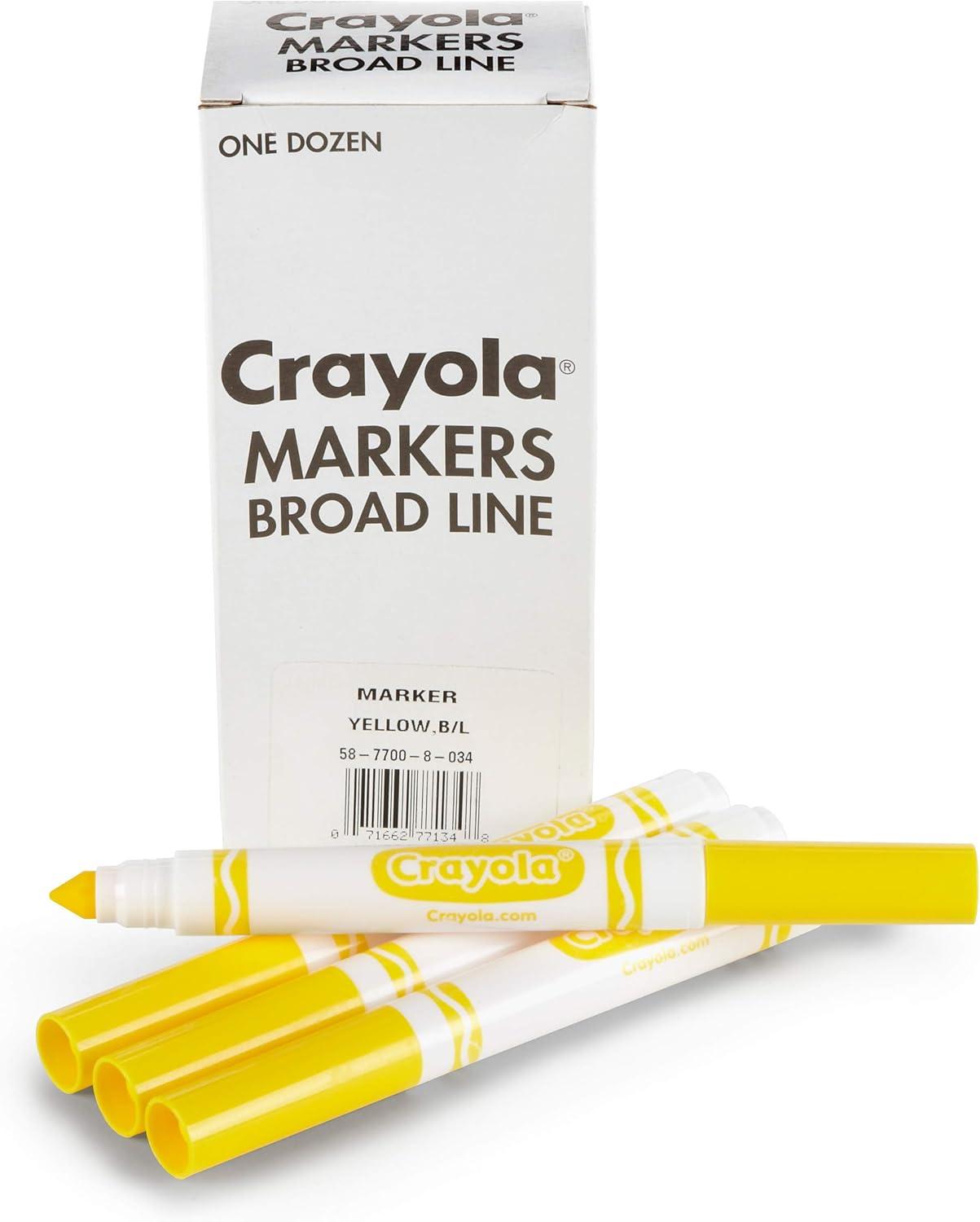 Crayola Broad Line Markers – Black (12ct), Markers for Kids, Bulk School Supplies for Teachers, Nontoxic, Marker Refill with Reusable Box(Yellow)