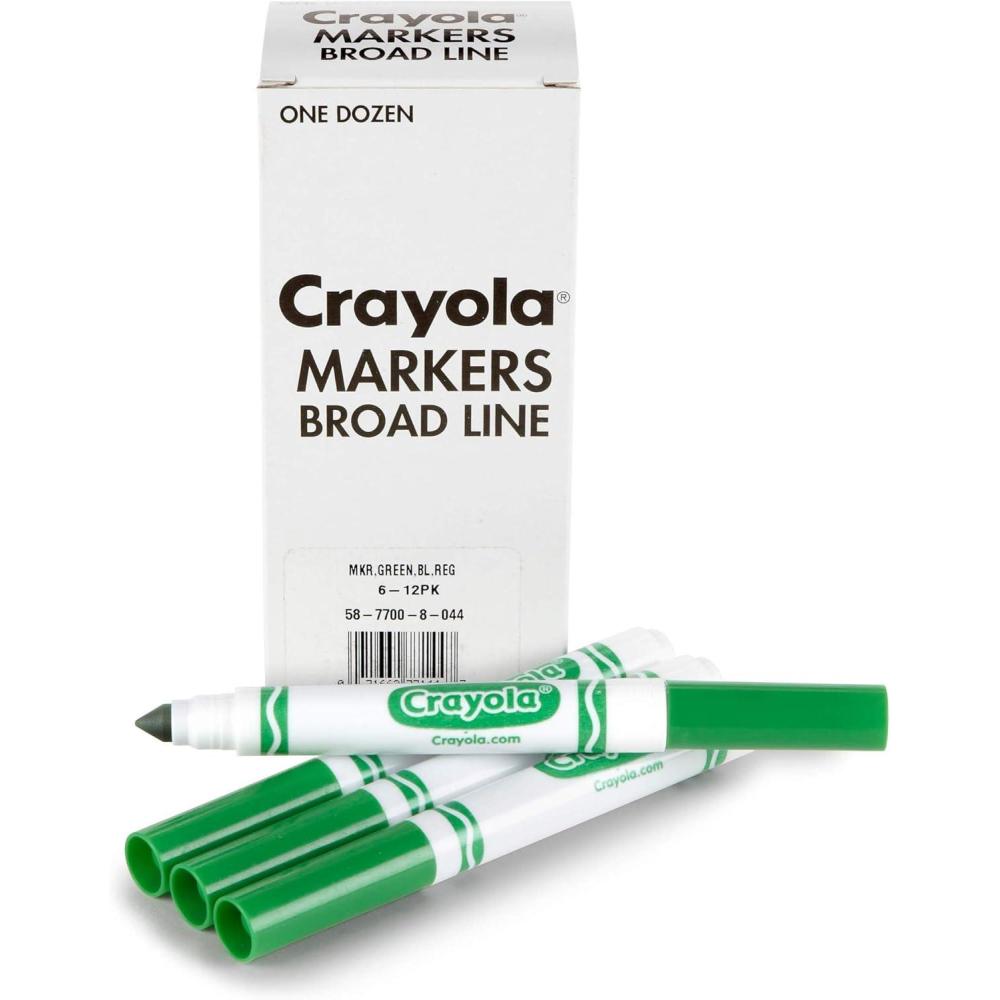 Crayola Broad Line Markers – Black (12ct), Markers for Kids, Bulk School Supplies for Teachers, Nontoxic, Marker Refill with Reusable Box(Green)