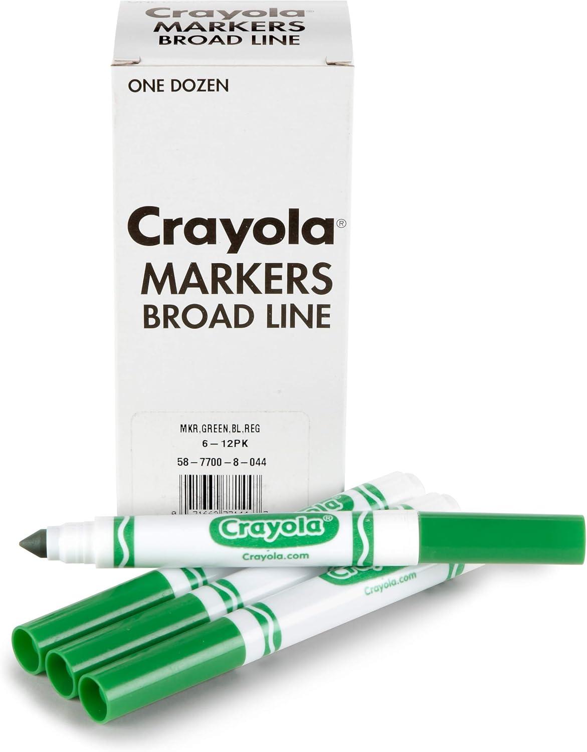 Crayola Broad Line Markers – Black (12ct), Markers for Kids, Bulk School Supplies for Teachers, Nontoxic, Marker Refill with Reusable Box(Green)