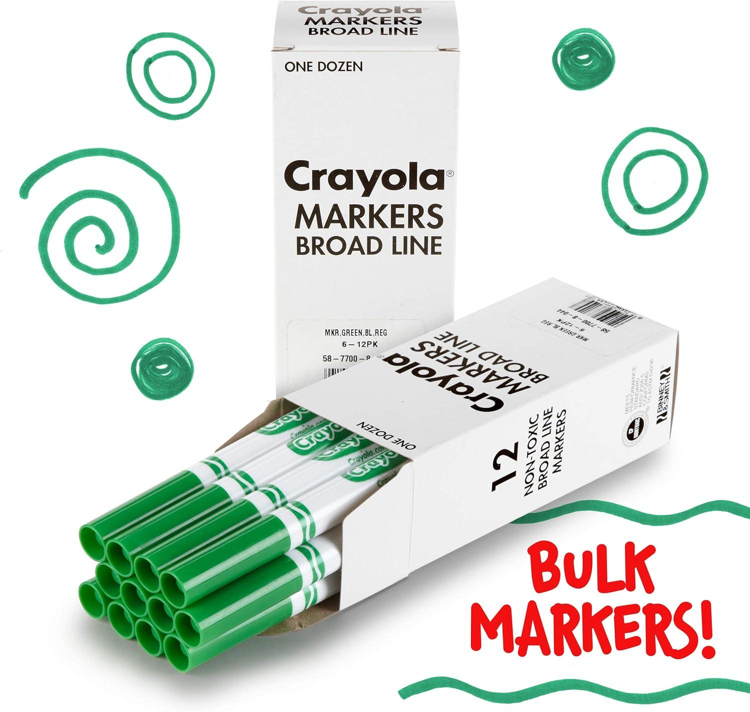 Crayola Broad Line Markers – Black (12ct), Markers for Kids, Bulk School Supplies for Teachers, Nontoxic, Marker Refill with Reusable Box(Green)