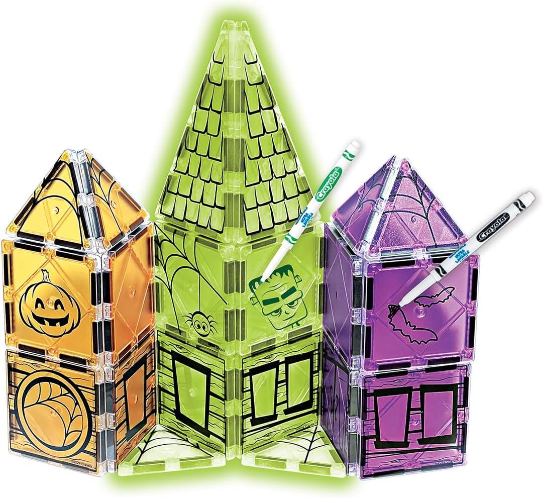 CreateOn Crayola Halloween Glow Doodle Magnetic Tiles Set, Building Set for Kids, STEM Toys for Boys and Girls Ages 3 and Up, 25-Piece Set
