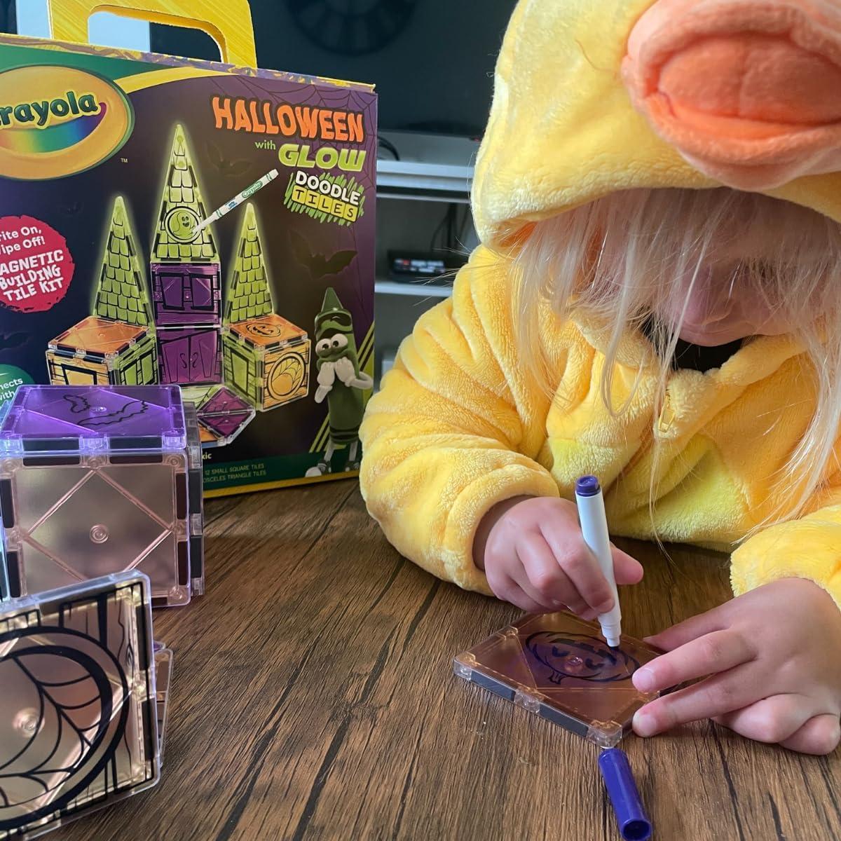 CreateOn Crayola Halloween Glow Doodle Magnetic Tiles Set, Building Set for Kids, STEM Toys for Boys and Girls Ages 3 and Up, 25-Piece Set