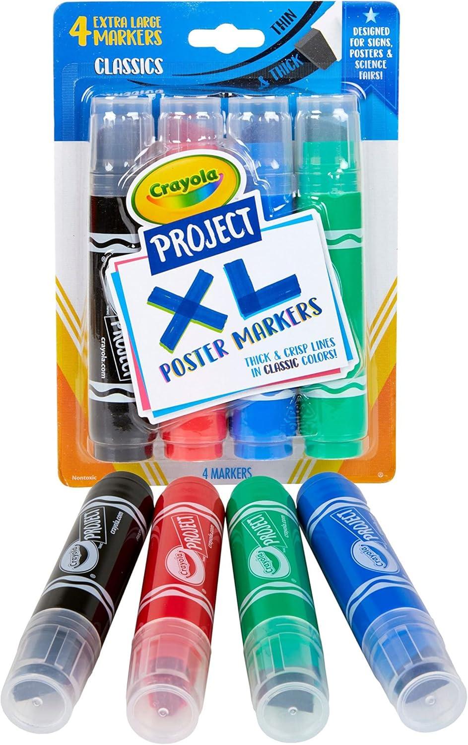 Crayola XL Poster Markers, Assorted Classic Colors, School Supplies, 4 Count(Classic)