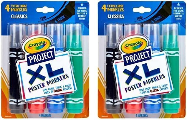 Crayola XL Poster Markers, Assorted Classic Colors, School Supplies, 4 Count(Classic)
