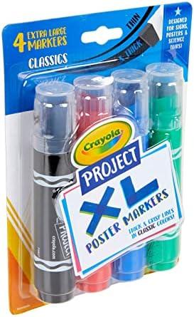 Crayola XL Poster Markers, Assorted Classic Colors, School Supplies, 4 Count(Classic)