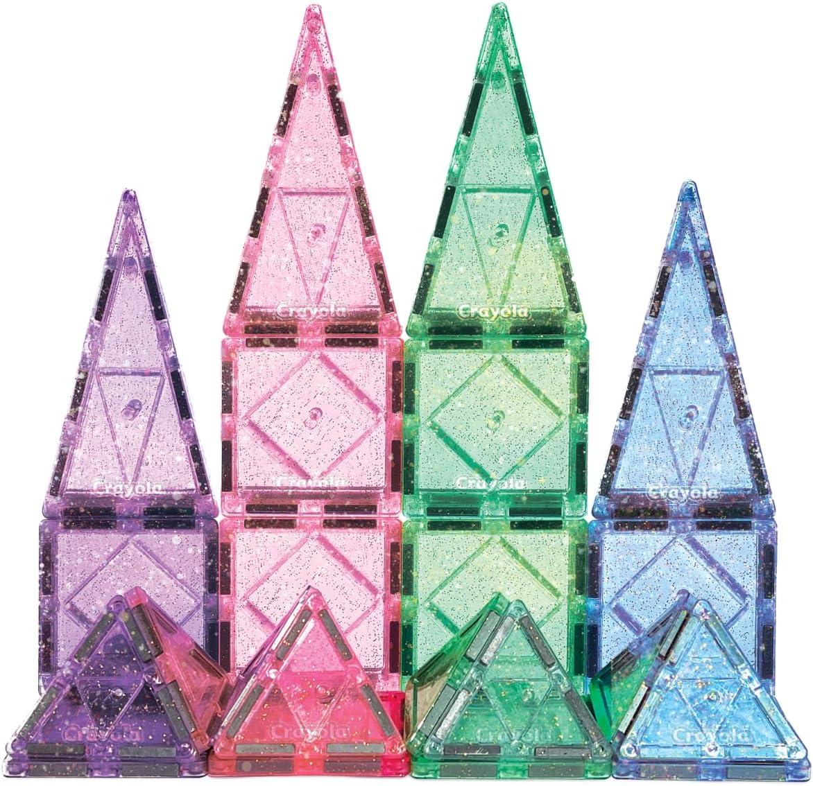 CreateOn Crayola Glitter Magnetic Tiles, Building Set for Kids, Magnetic Tiles, Kids’ Building Toys, STEM & Montessori Toys for Boys and Girls Ages 3+, 24-Piece Set (Glitter)(Glitter)