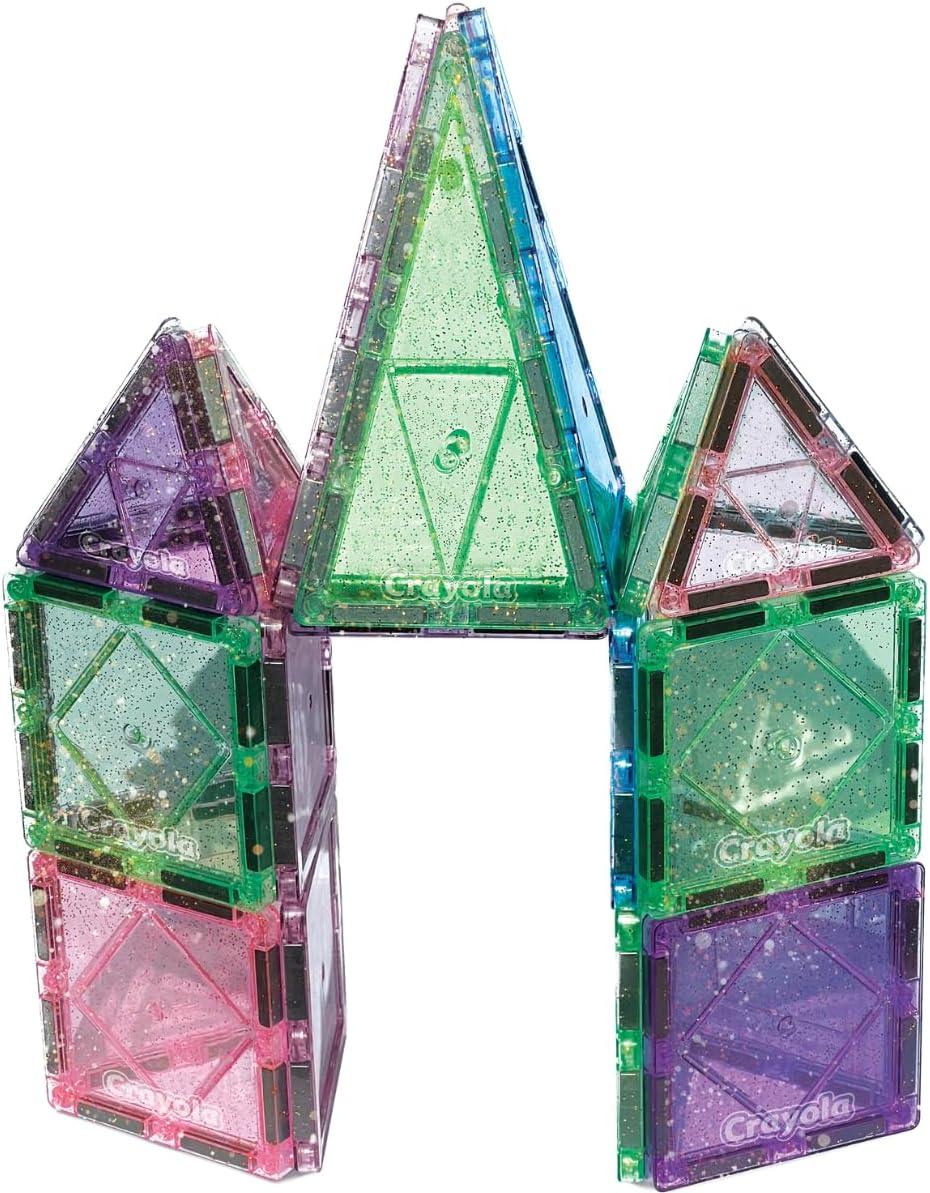 CreateOn Crayola Glitter Magnetic Tiles, Building Set for Kids, Magnetic Tiles, Kids’ Building Toys, STEM & Montessori Toys for Boys and Girls Ages 3+, 24-Piece Set (Glitter)(Glitter)