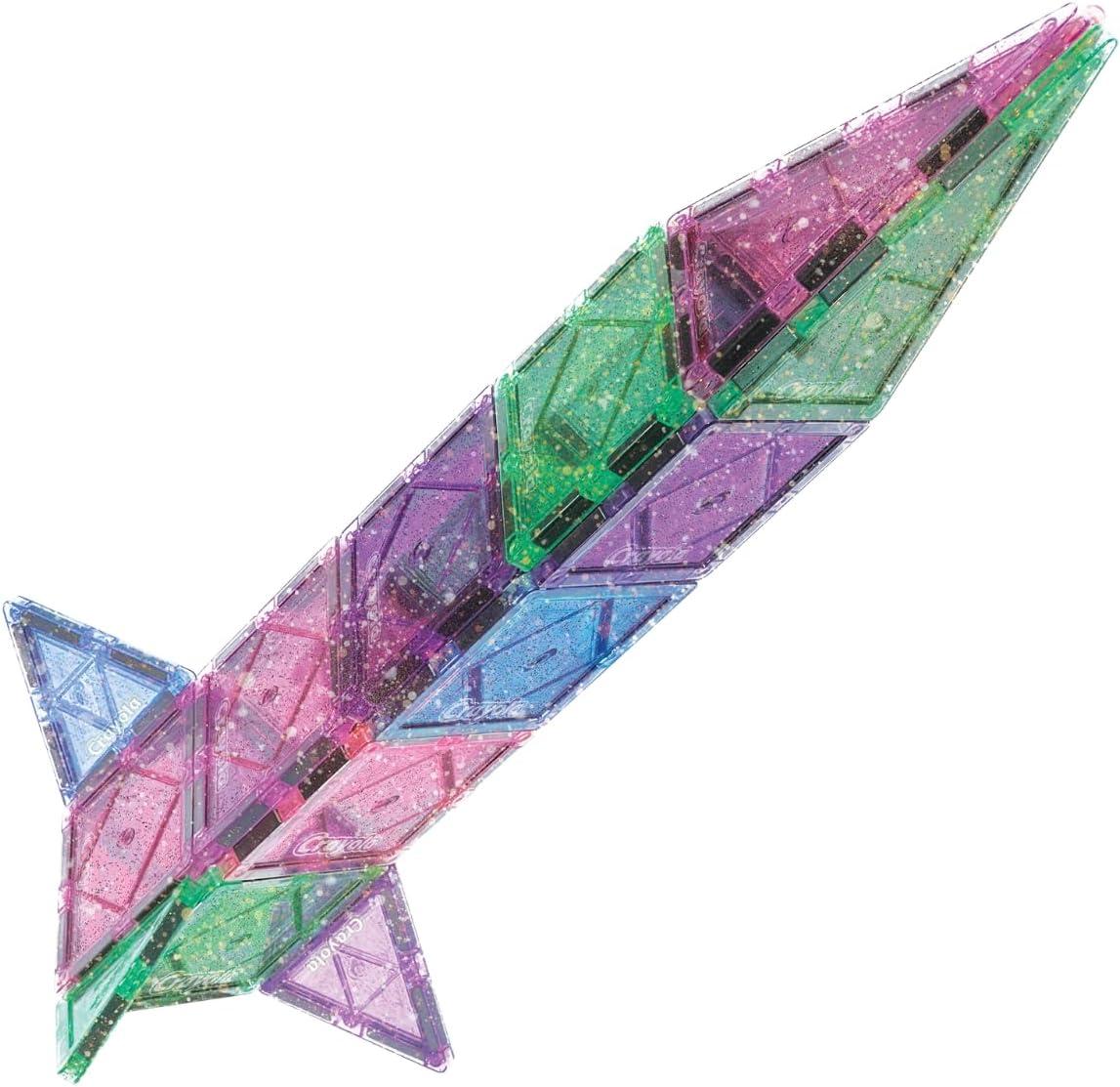CreateOn Crayola Glitter Magnetic Tiles, Building Set for Kids, Magnetic Tiles, Kids’ Building Toys, STEM & Montessori Toys for Boys and Girls Ages 3+, 24-Piece Set (Glitter)(Glitter)