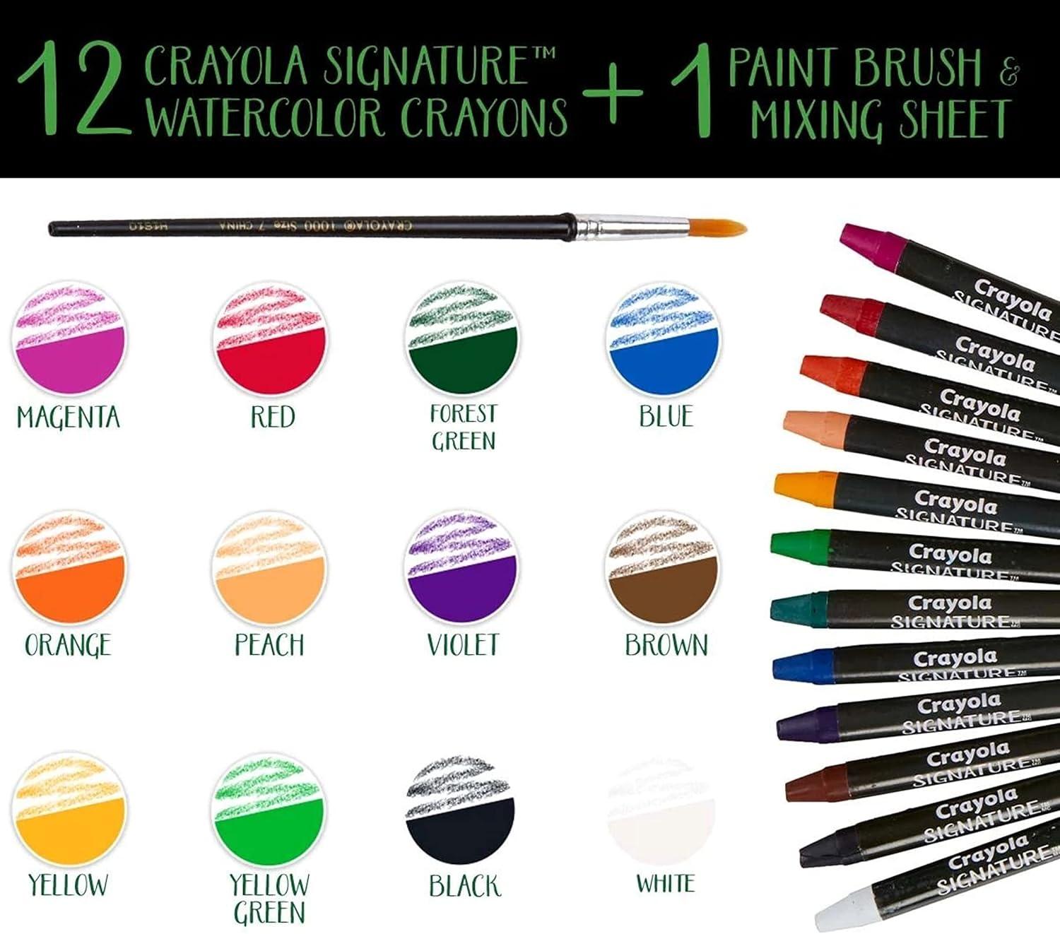Crayola Signature Premium Watercolor Crayon Sticks & Paintbrush, 12 Count, Gift(1 Count (Pack of 1))
