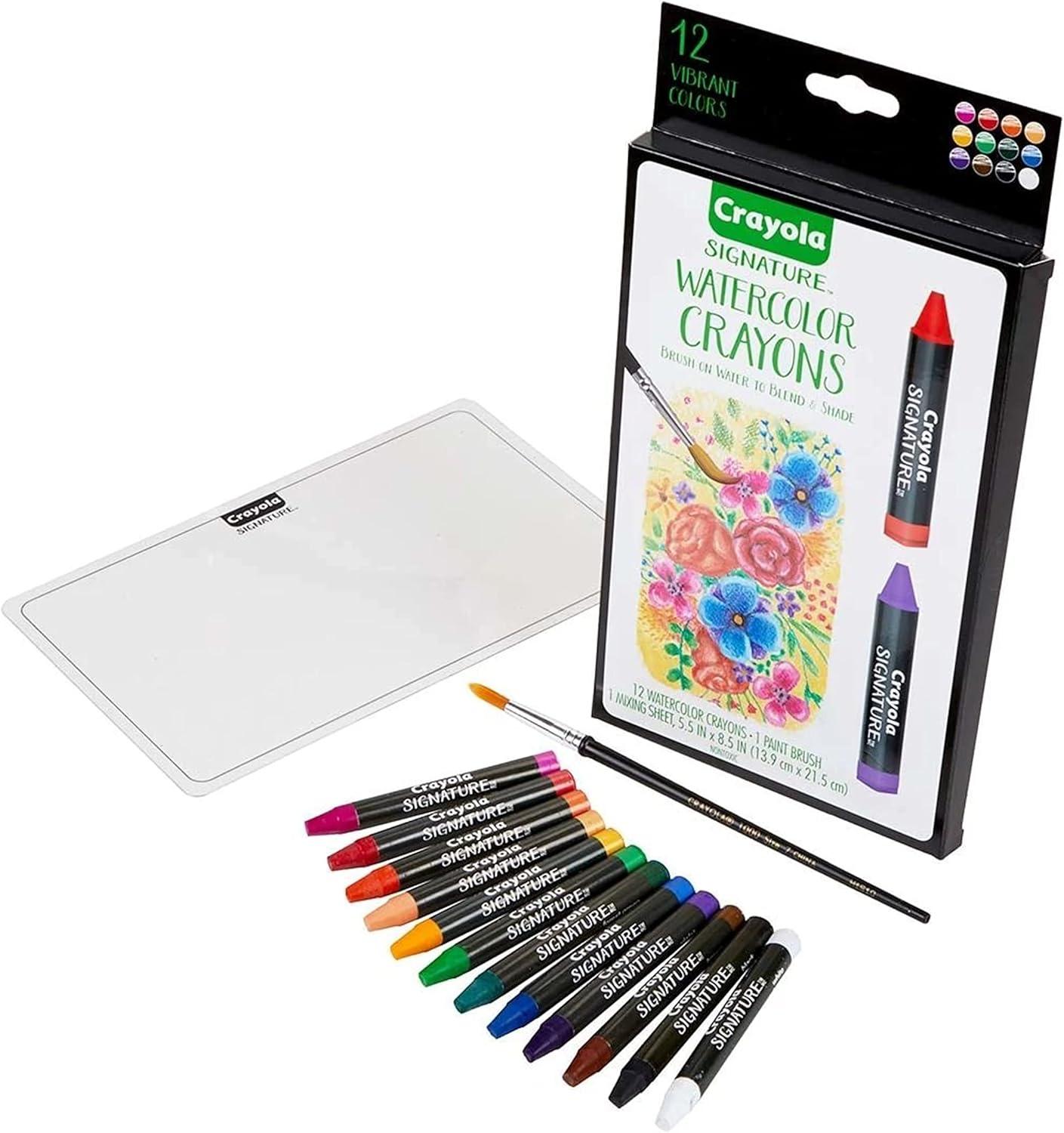Crayola Signature Premium Watercolor Crayon Sticks & Paintbrush, 12 Count, Gift(1 Count (Pack of 1))