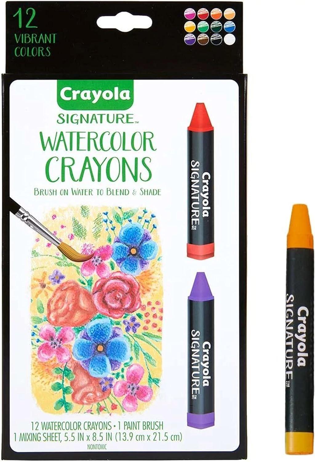 Crayola Signature Premium Watercolor Crayon Sticks & Paintbrush, 12 Count, Gift(1 Count (Pack of 1))