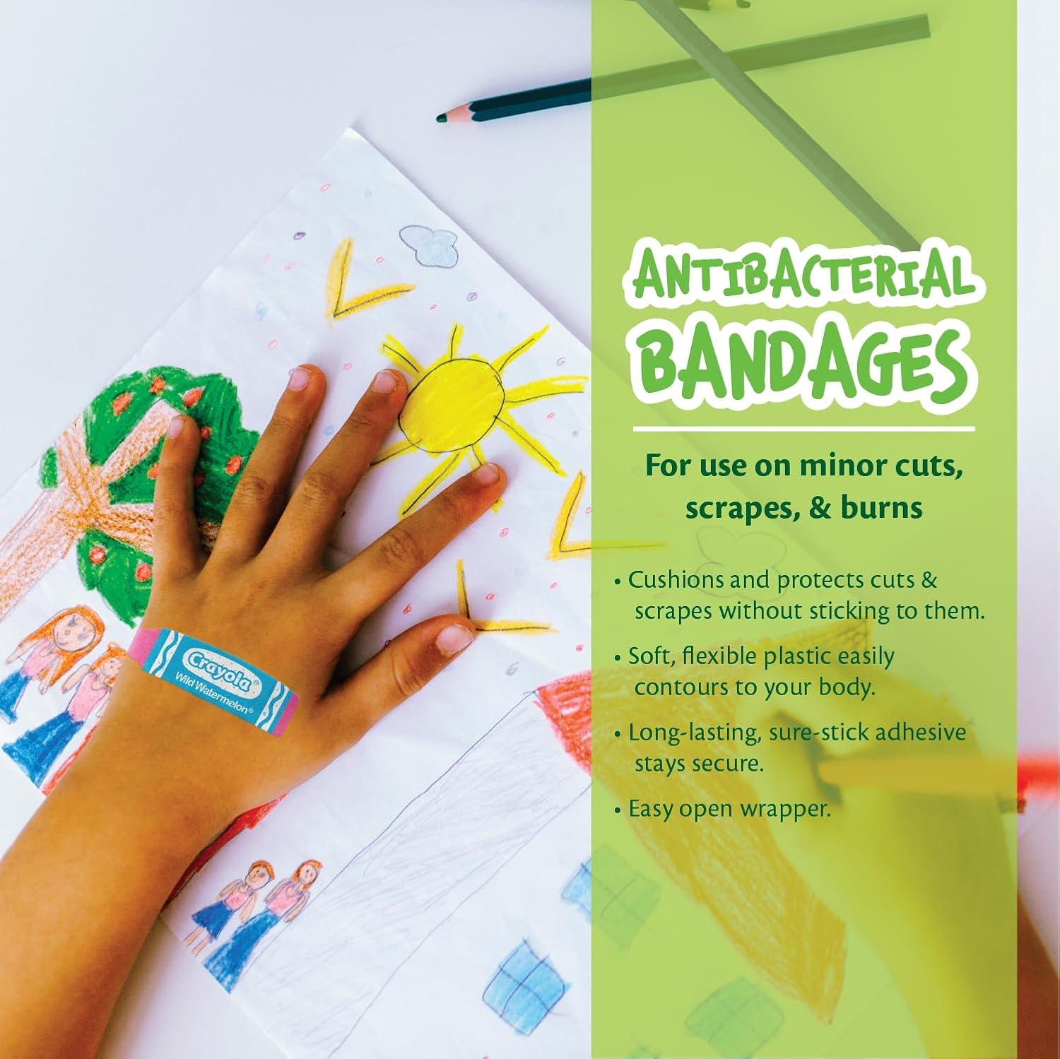 Crayola Shaped Neon Antibacterial Bandages for Kids, 100 CT – Adhesive Bandages for Minor Cuts, Scrapes, & Burns. Great Stocking Stuffer or White Elephant Gift