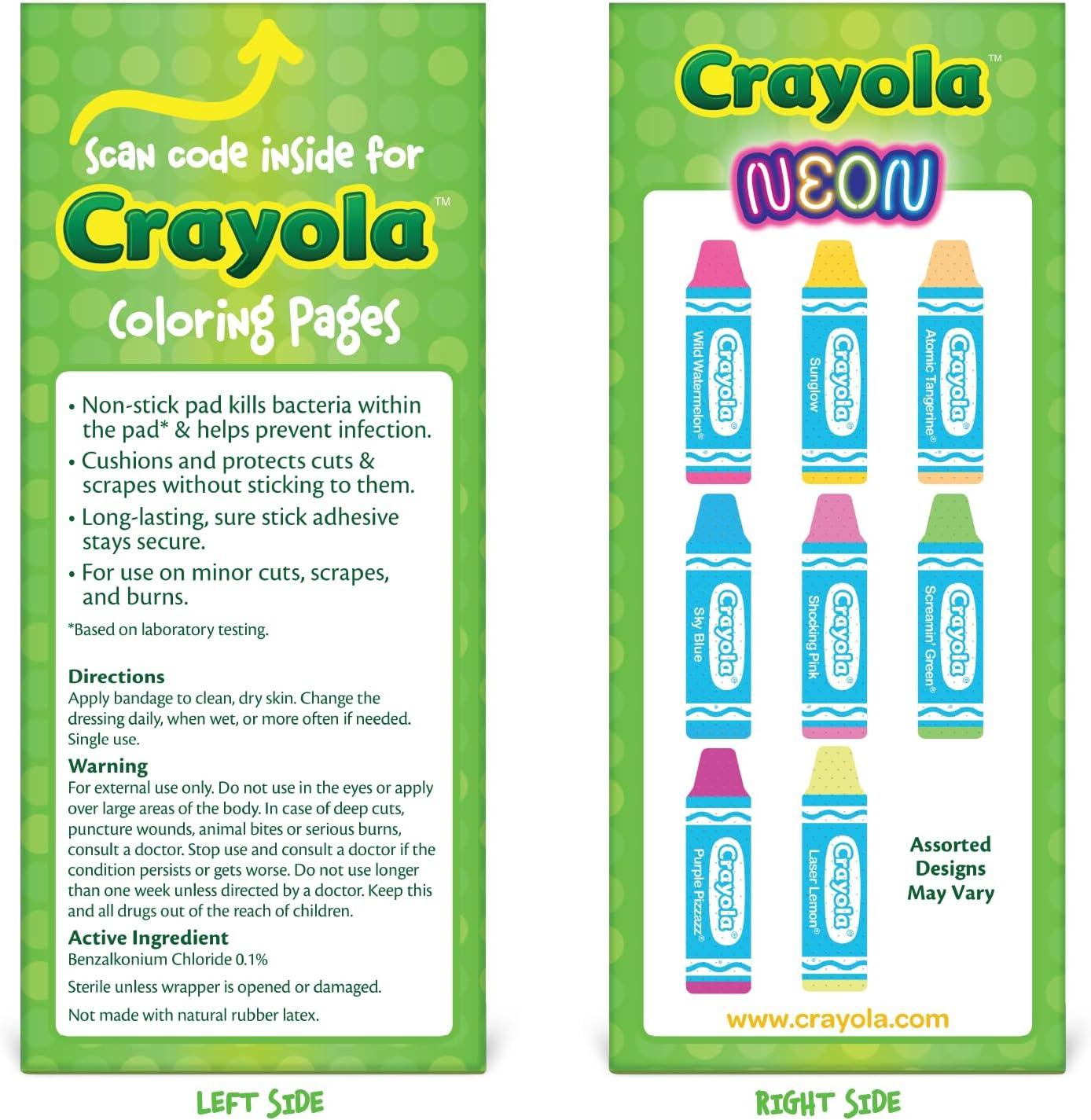 Crayola Shaped Neon Antibacterial Bandages for Kids, 100 CT – Adhesive Bandages for Minor Cuts, Scrapes, & Burns. Great Stocking Stuffer or White Elephant Gift