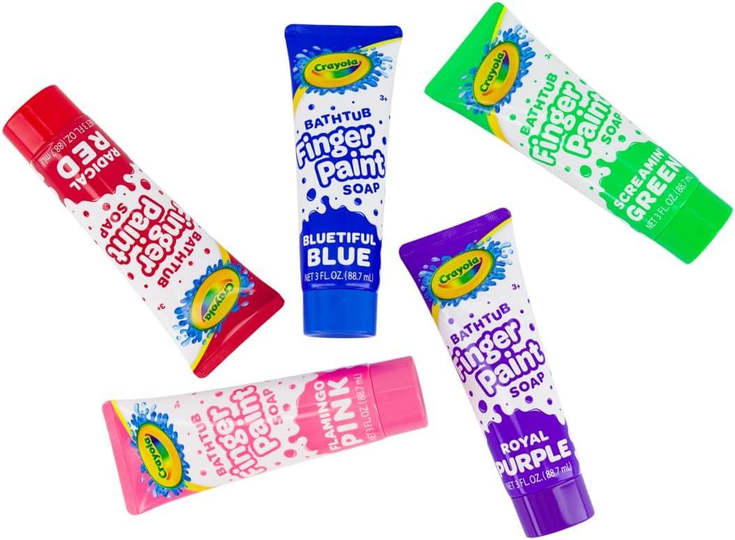 Crayola Bathtub Fingerpaint 5 Color Variety Pack, 3 Ounce Tubes (Bluetiful Blue, Screamin’ Green, Radical Red, Flamingo Pink, Royal Purple) Color Your Bath Easily Washable Finger Paints