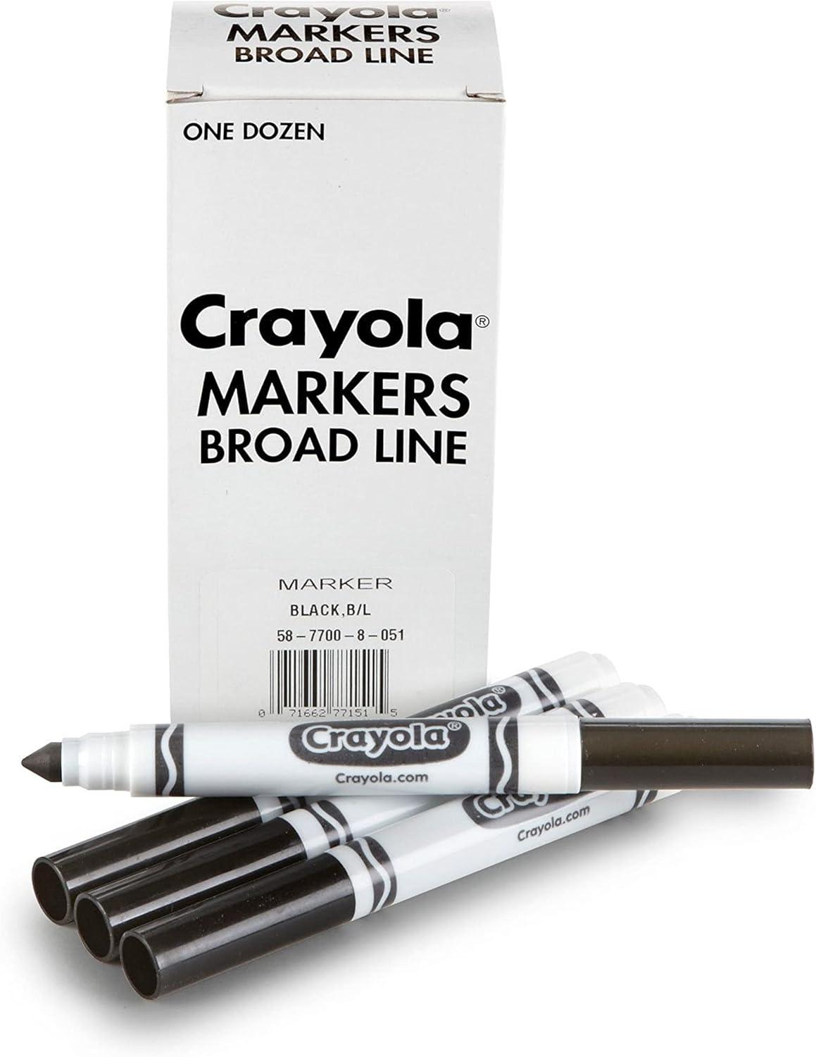 Crayola Broad Line Markers – Black (12ct), Markers for Kids, Bulk School Supplies for Teachers, Nontoxic, Marker Refill with Reusable Box(Black)