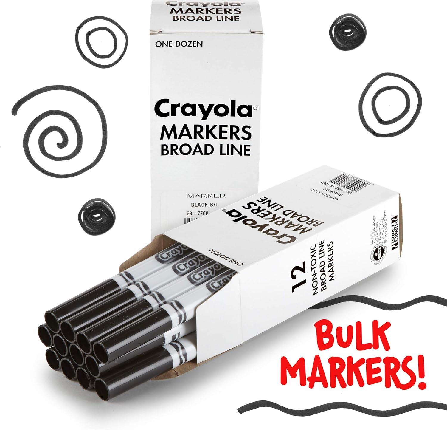 Crayola Broad Line Markers – Black (12ct), Markers for Kids, Bulk School Supplies for Teachers, Nontoxic, Marker Refill with Reusable Box(Black)