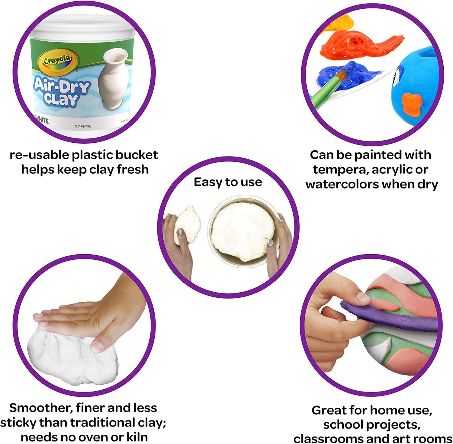 Crayola Air Dry Clay, White, 5Lb Bucket, No Bake Clay for Kids, Gift