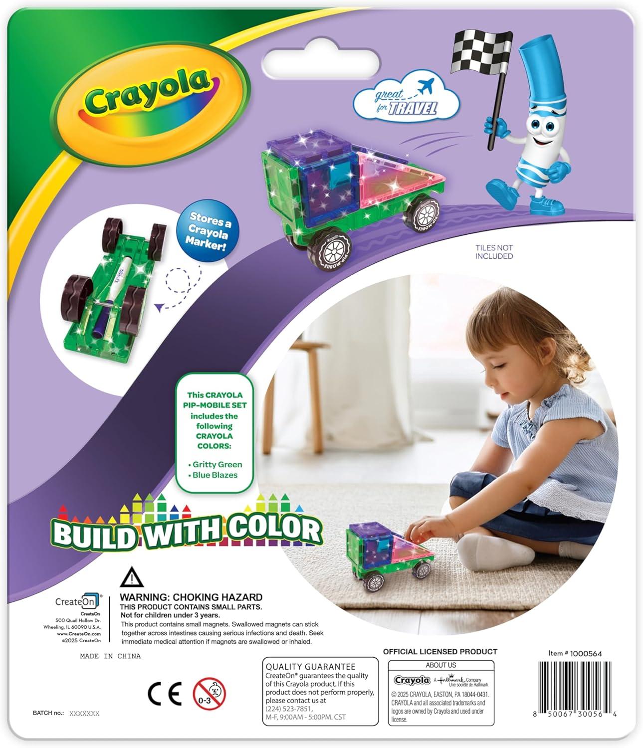 Crayola PIP-Mobiles Rolling Chassis Accessory for Magnetic Building Tiles – Add Wheels to Crayola PIP-Tile Sets – STEM Learning Toy for Kids Ages 3+ – Creative, Educational Toy – 2-Pack (Glitter)