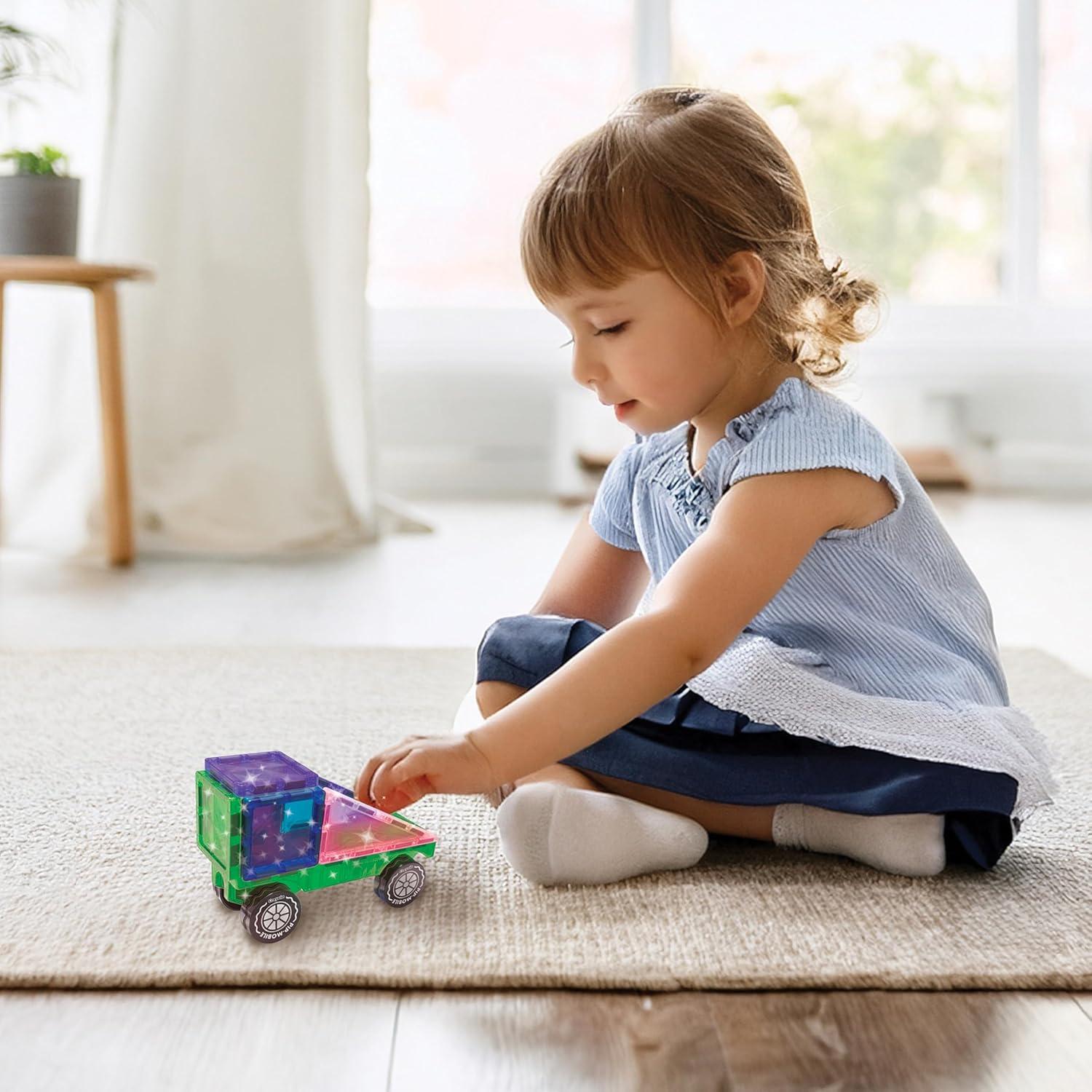 Crayola PIP-Mobiles Rolling Chassis Accessory for Magnetic Building Tiles – Add Wheels to Crayola PIP-Tile Sets – STEM Learning Toy for Kids Ages 3+ – Creative, Educational Toy – 2-Pack (Glitter)