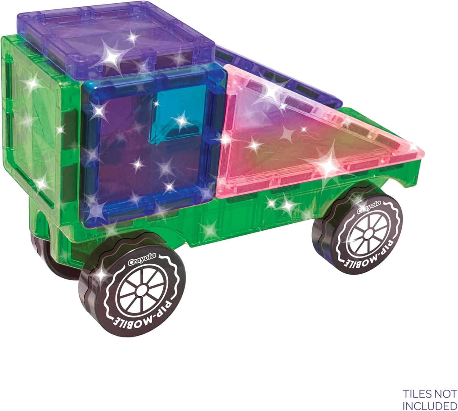 Crayola PIP-Mobiles Rolling Chassis Accessory for Magnetic Building Tiles – Add Wheels to Crayola PIP-Tile Sets – STEM Learning Toy for Kids Ages 3+ – Creative, Educational Toy – 2-Pack (Glitter)