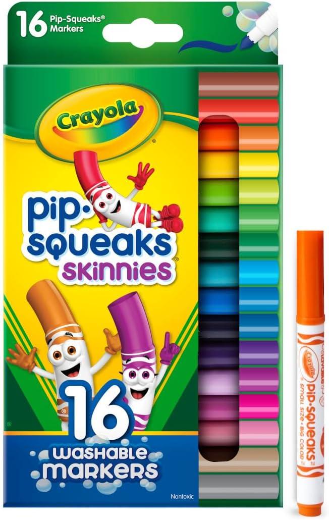 Crayola Pip Squeaks Skinnies Washable Marker Set (16ct), Mini Markers for Toddlers, Thin Coloring Markers for Kids, Toddler Arts & Craft Supplies(16 Count (Pack of 1))
