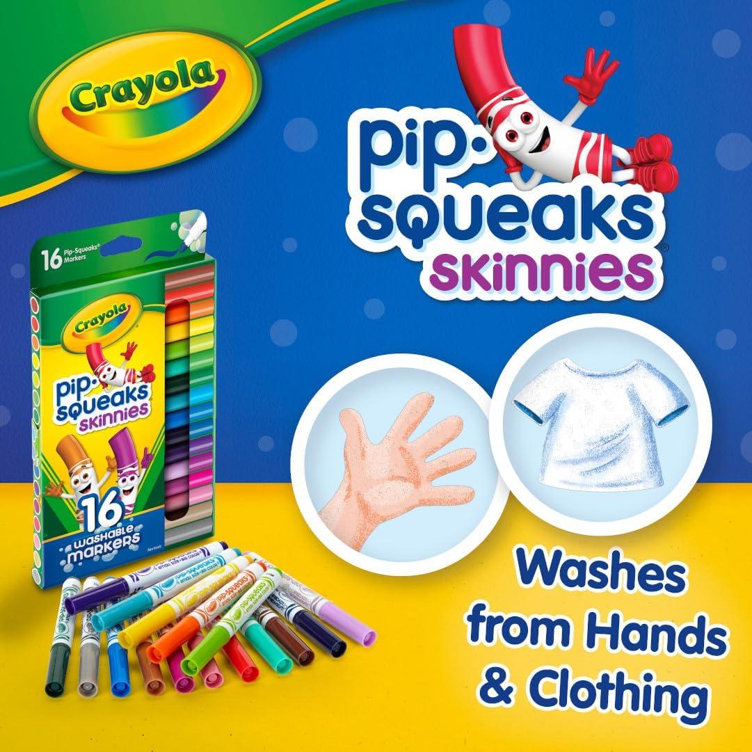 Crayola Pip Squeaks Skinnies Washable Marker Set (16ct), Mini Markers for Toddlers, Thin Coloring Markers for Kids, Toddler Arts & Craft Supplies(16 Count (Pack of 1))
