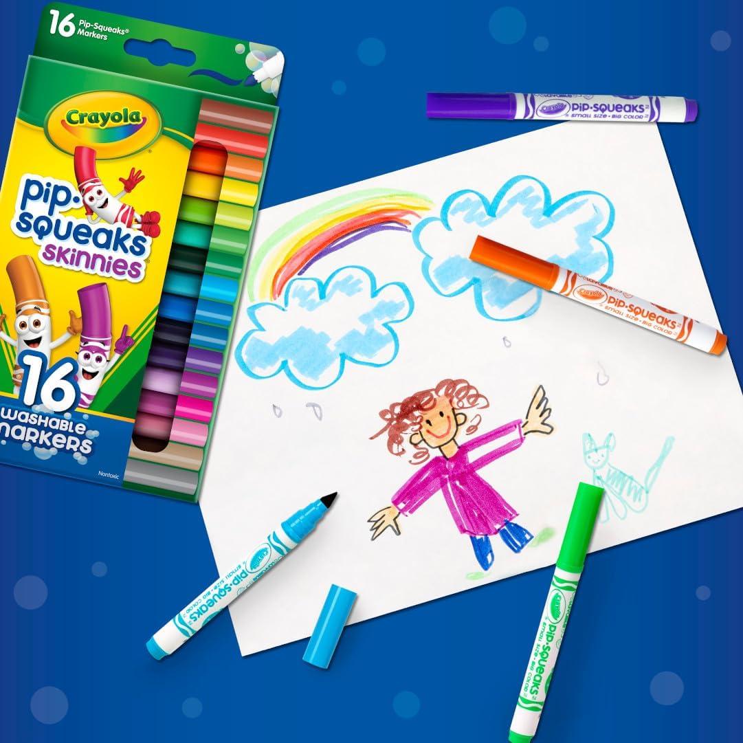 Crayola Pip Squeaks Skinnies Washable Marker Set (16ct), Mini Markers for Toddlers, Thin Coloring Markers for Kids, Toddler Arts & Craft Supplies(16 Count (Pack of 1))