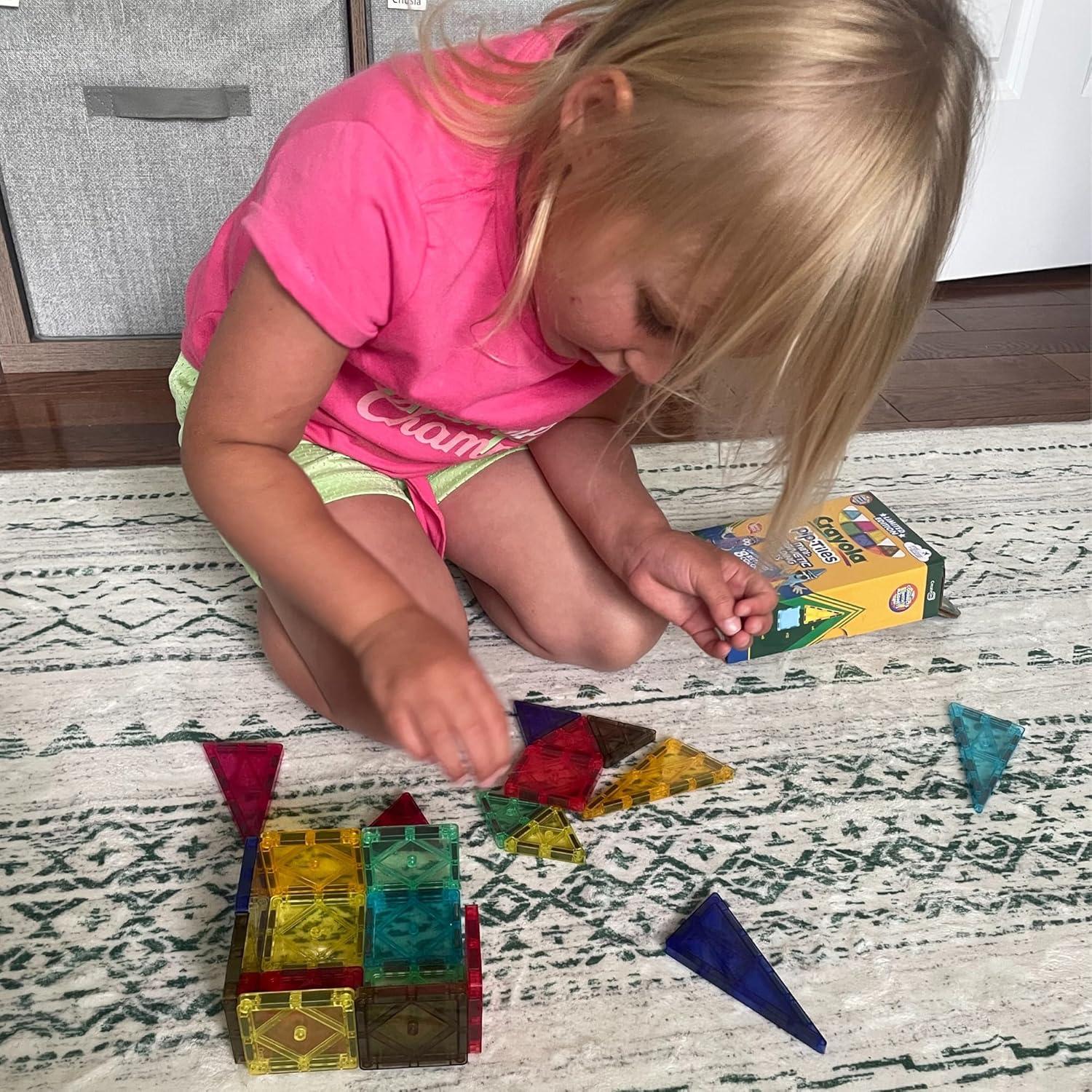 CreateOn Crayola Limited Edition Retro PIP Magnetic Tiles, Mini Building Set for Kids, Magnetic Tiles, Kids’ Building Toys, STEM & Montessori Toys for Boys and Girls Ages 3+, 24-Piece Set (Retro)