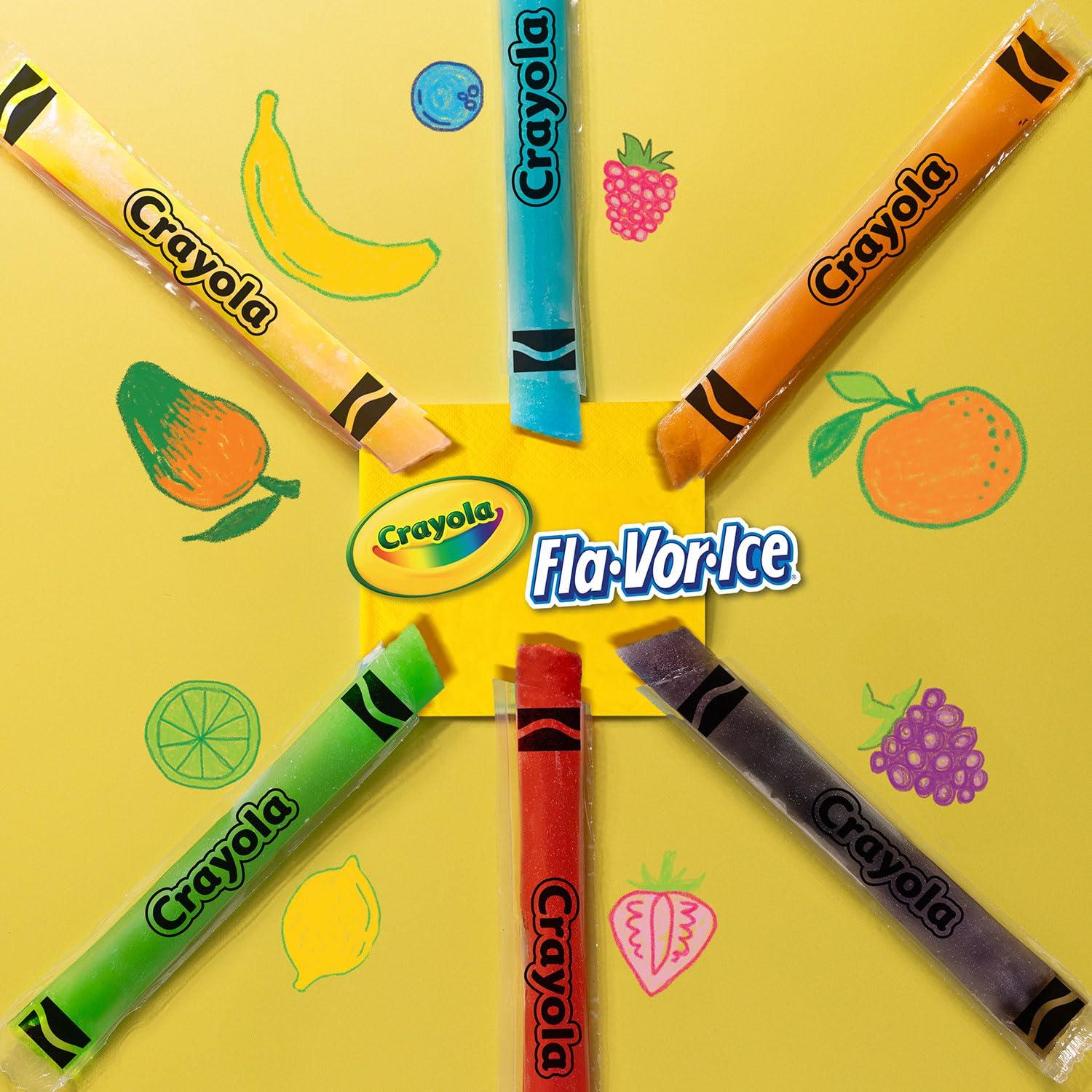Crayola Fla-Vor-Ice Popsicle Variety Pack of 2 Oz Freezer Bars, Assorted Flavors, Banana Mango, Strawberry, Berry Punch, Orange, Grape, Lemon-Lime 96 Count