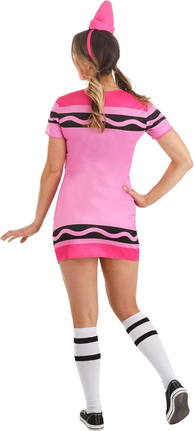 Tickle Me Pink Crayola Crayon Women’s Costume – Dress with Foam Hat, Officially Licensed