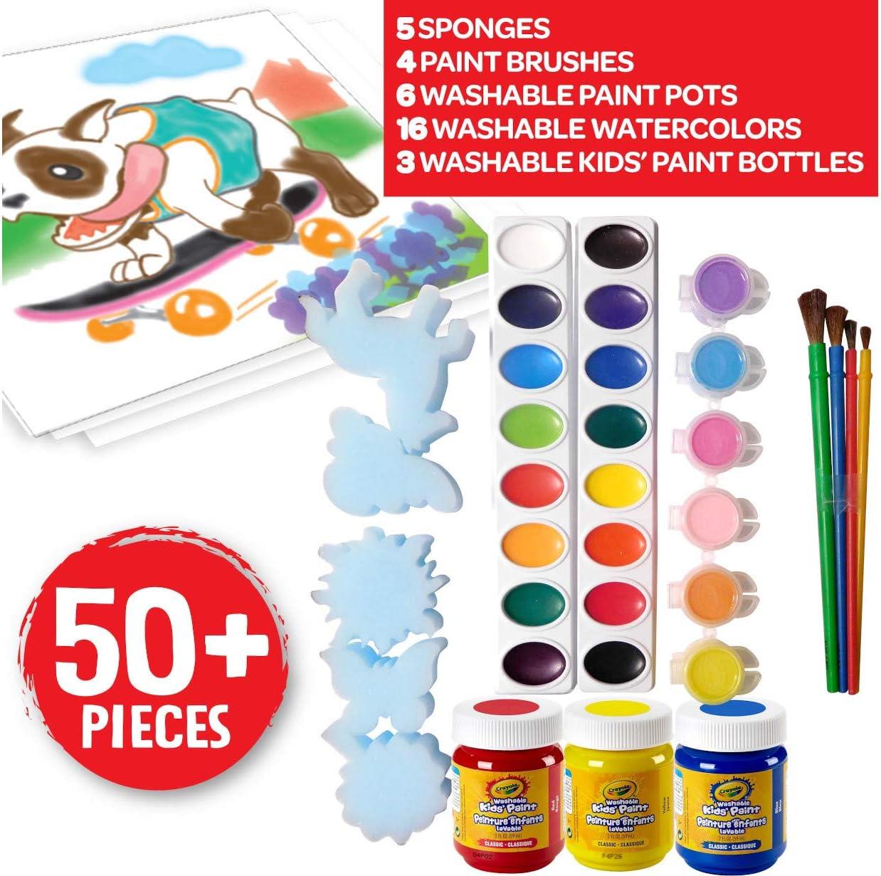 Crayola Washable Kids Paint Set (50pcs), Includes Watercolor & Washable Paints, Painting Paper, Paint Sponge, Kids Paint Brushes